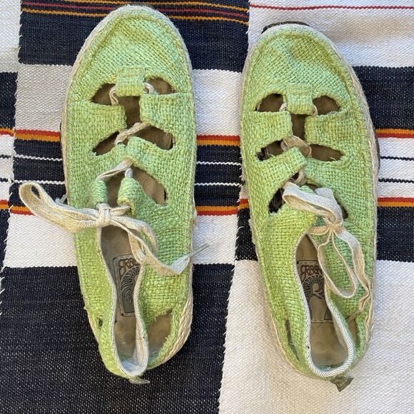 Y2K Simple Green Toe Hemp Espadrille Woven Jute Slingback Shoes. Size 7. Boho. - Picture 1 of 15